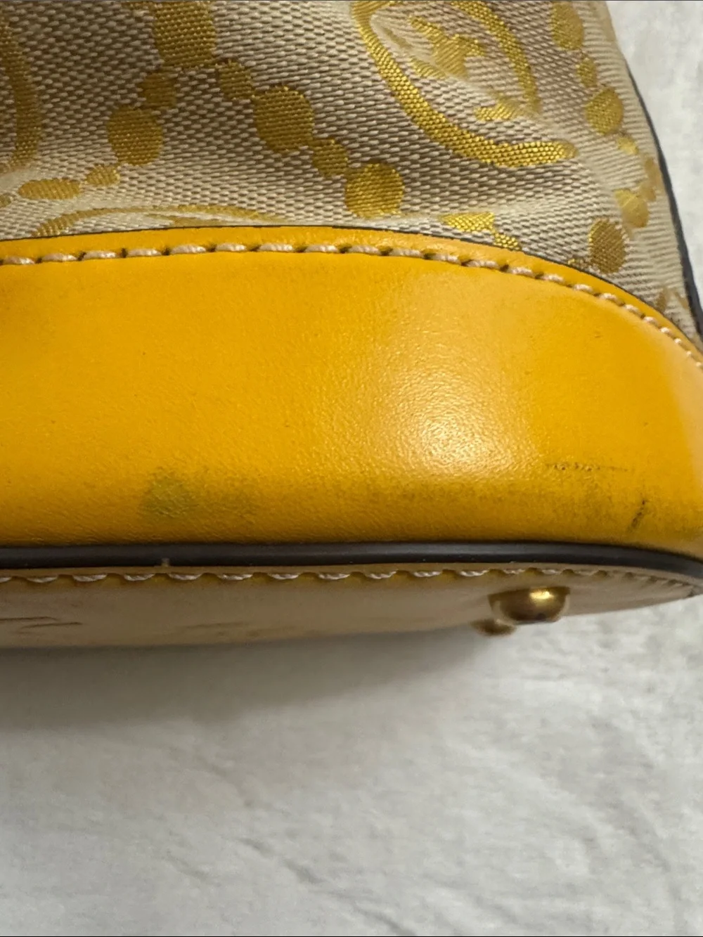 Tory Burch Yellow Logo Jacquard Drawstring Mini Bucket Bag